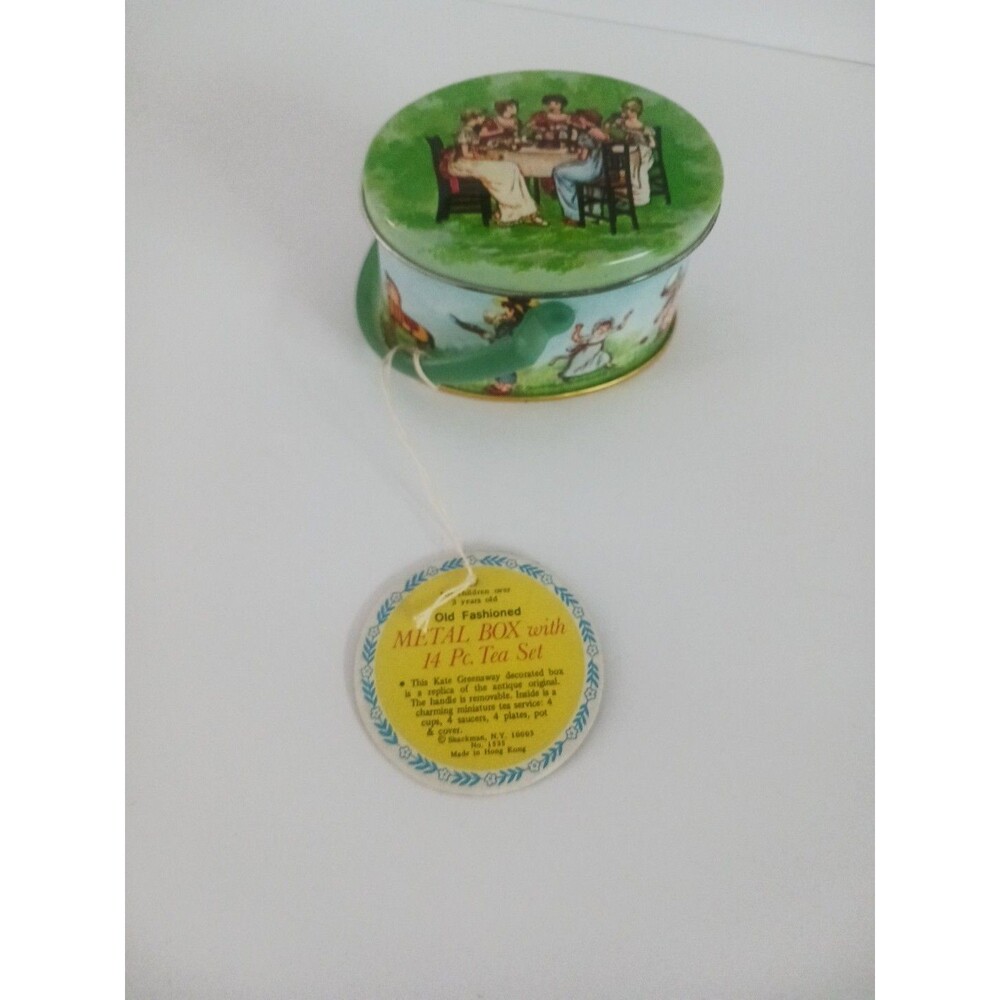 1976 Shackman 14 Piece Mini Tea Set/Kate Greenaway illustrated tin NOS w/tag VTG